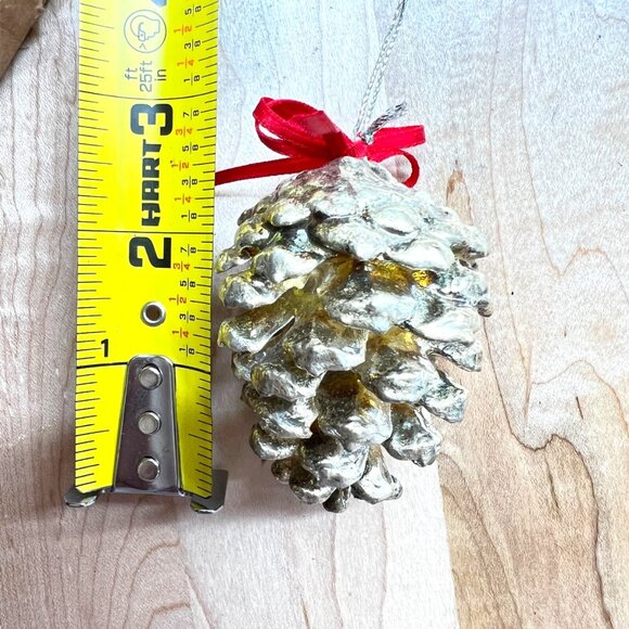 Silver Pine Pinecone Ornament With Red Bow - Picture 14 of 15